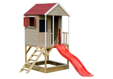 Detský drevený domček Veranda so šmykľavkou