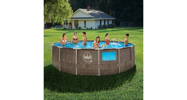 Bazén Florida SWING 4,57x1,22 m s kartušovou filtráciou a príslušenstvom - motív HNEDÝ RATAN + okno