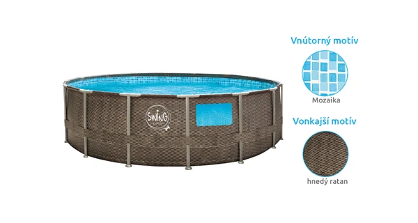 Bazén Florida SWING 4,57x1,22 m s kartušovou filtráciou a príslušenstvom - motív HNEDÝ RATAN + okno