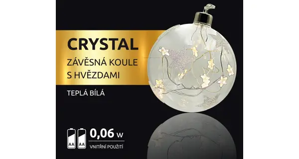 Crystal závesná guľa s hviezdami 10 LED