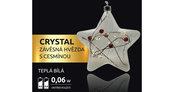 Crystal závesná hviezda s cezmínou 15 LED