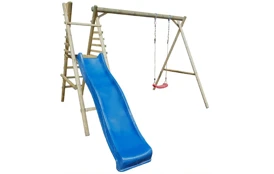 Detská drevená hojdačka Marimex 1 + modrá šmykľavka