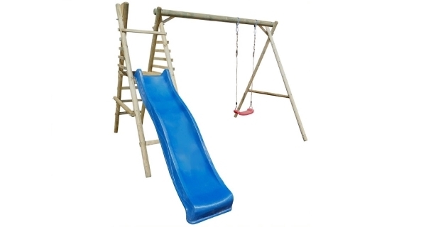 Marimex | Detská drevená hojdačka Marimex 1 + modrá šmykľavka | 11640362