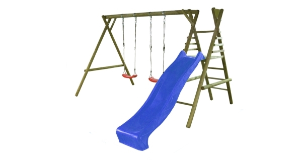 Marimex | Detská drevená hojdačka Marimex 11 + modrá šmykľavka | 11640375