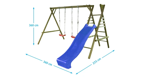 Detská drevená hojdačka Marimex 11 + modrá šmykľavka