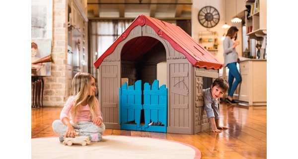 Detský domček Foldable Play House - červená + žltá + svetlo modrá