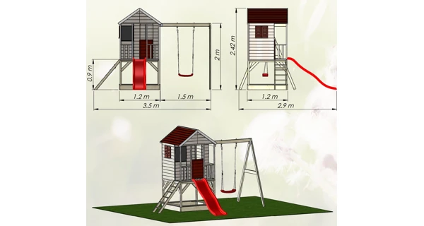 Detský drevený domček Marimex Veranda s hojdačkou