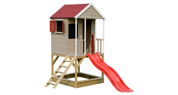 Detský drevený domček Marimex Veranda so šmykľavkou