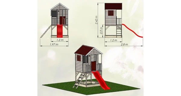 Detský drevený domček Marimex Veranda so šmykľavkou