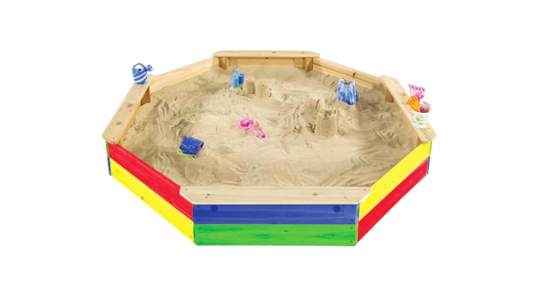 Drevené pieskovisko osemhranné farebné