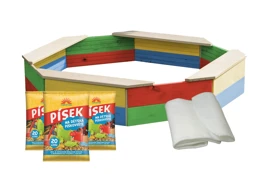 Drevené pieskovisko osemhranné farebné - kompletný set