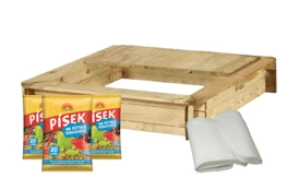 Drevené pieskovisko štvorhranné s krytom - kompletný set