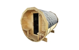 Fínska sudová sauna 2,4 m. s teraskou a elektrickými kachľami