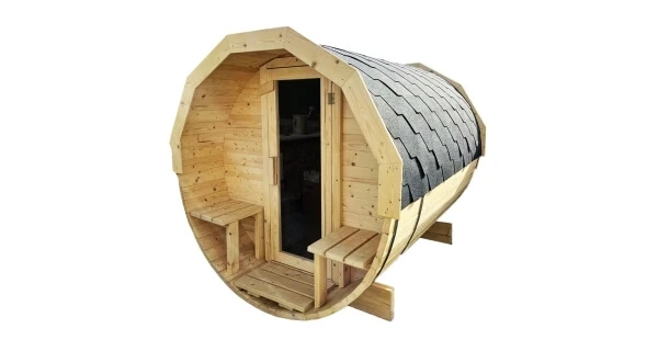 Fínska sudová sauna 2,4 m. s teraskou a elektrickými kachľami