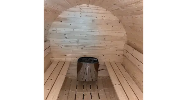 Fínska sudová sauna 2,4 m. s teraskou a elektrickými kachľami