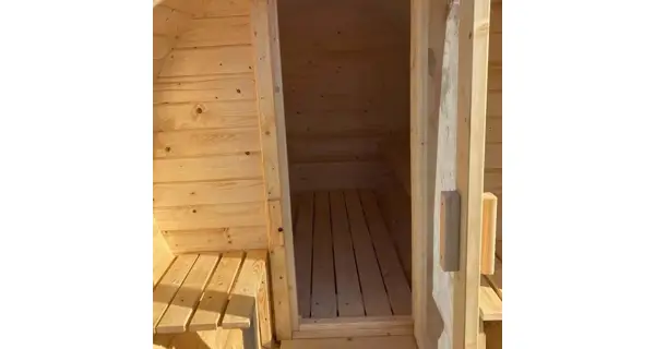 Fínska sudová sauna 2,4 m. s teraskou a elektrickými kachľami