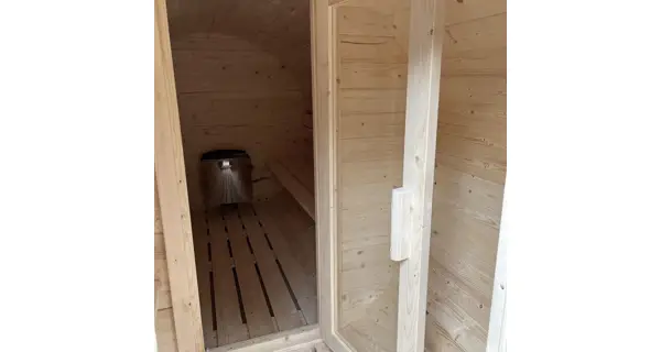 Fínska sudová sauna 3,5m s odpočivárňou, teraskou a elektrickou pecou