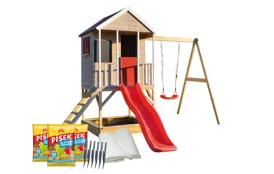 Kompletná sada detského dreveného domčeka Veranda s hojdačkou