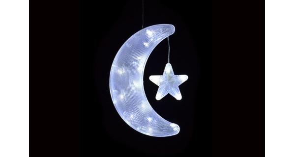 LED dekorácie - mesiac a hviezda - studená biela