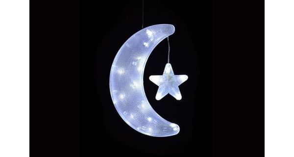 LED dekorácie - mesiac a hviezda - studená biela
