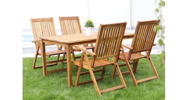 Luc stôl + polohovacia stolička Viet - akácia (1x stôl + 4x stolička)