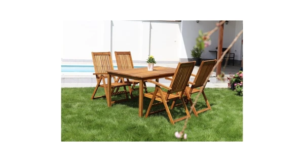 Luc stôl + polohovacia stolička Viet - akácia (1x stôl + 4x stolička)