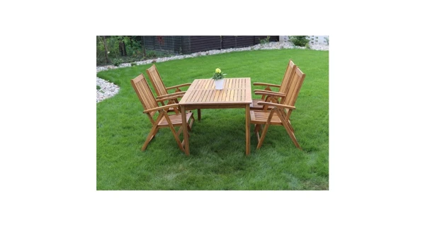 Luc stôl + polohovacia stolička Viet - akácia (1x stôl + 4x stolička)
