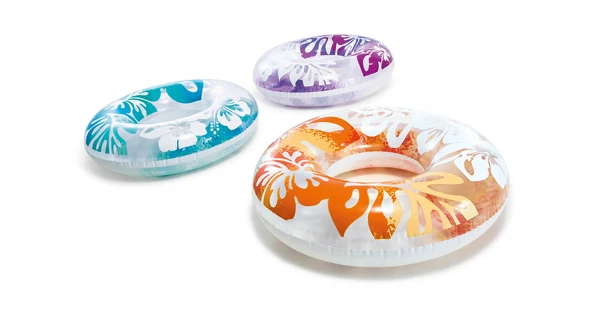 Nafukovacie koleso 91 cm - kvetinové vzory , modrá farba