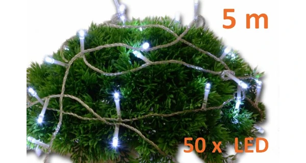 Reťaz 5 m - 50 LED - studená biela- spínač
