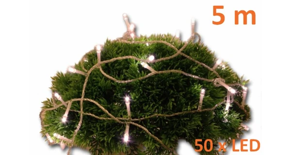 Reťaz 5 m - 50 LED - teplá biela- spínač