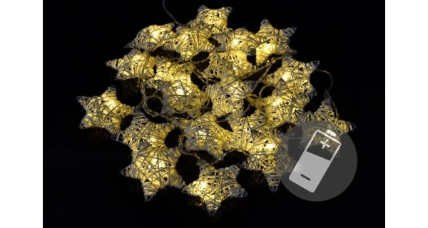 Reťaz hviezdy - ratan - 20 LED - teplá biela
