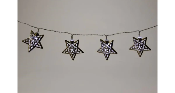 Reťaz strieborné hviezdy - 10 LED - studená biela