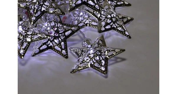 Reťaz strieborné hviezdy - 10 LED - studená biela