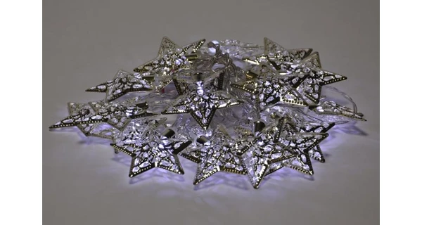 Reťaz strieborné hviezdy - 10 LED - studená biela