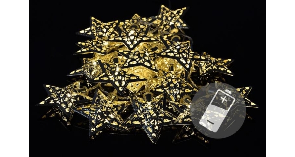 Reťaz strieborné hviezdy - 10 LED - teplá biela