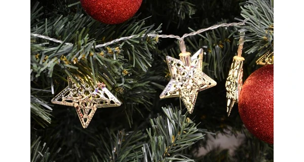 Reťaz strieborné hviezdy - 10 LED - teplá biela