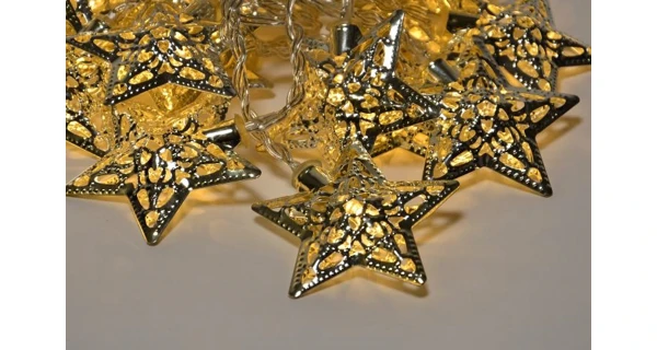 Reťaz strieborné hviezdy - 10 LED - teplá biela