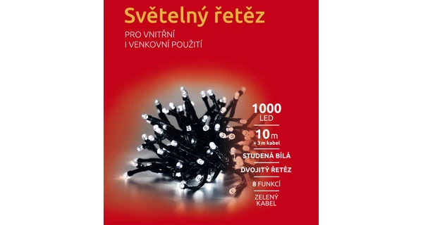 Reťaz svetelná 1000 LED dvojitý- studená biela