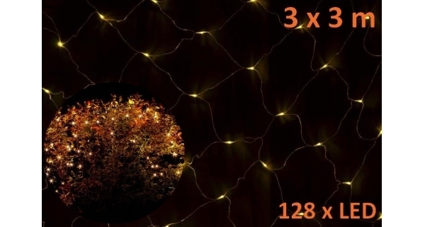 Sieť 3 x3 m - 128 LED - teplá biela