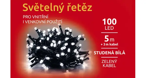 Svetelná reťaz 100 LED - studená biela