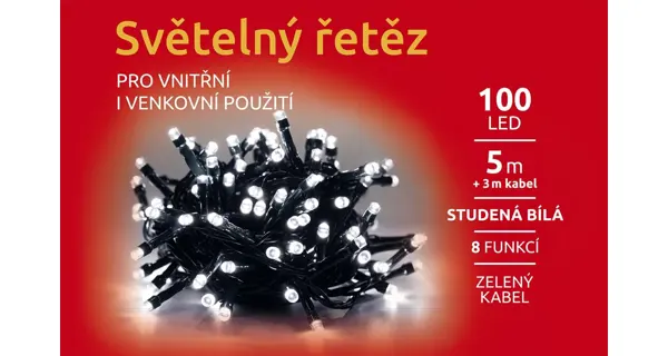 Svetelná reťaz 100 LED- studená biela- mód