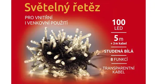 Svetelná reťaz 100 LED - studená biela - mód