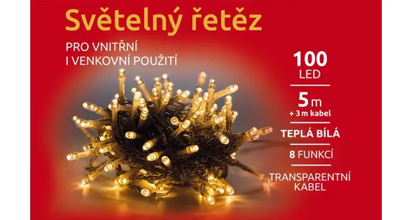 Svetelná reťaz 100 LED - teplá biela -mód