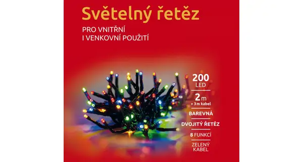 Svetelná reťaz 200 LED dvojitá - farebná