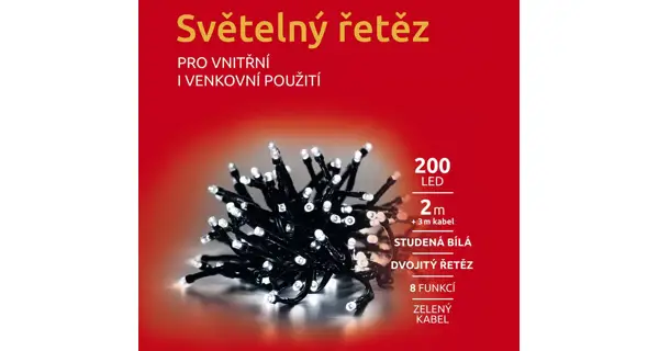Svetelná reťaz 200 LED dvojitá  - studená biela
