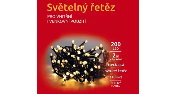 Svetelná reťaz 200 LED dvojitá - teplá biela