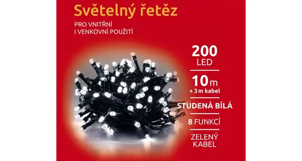 Svetelná reťaz 200 LED - studená biela - mód
