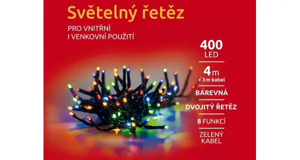 Svetelná reťaz 400 LED dvojitá - farebná