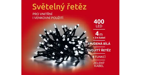 Svetelná reťaz 400 LED dvojitá - studená biela