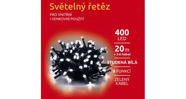 Svetelná reťaz 400 LED - studená biela- mód